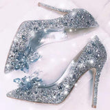 woloong  Newest  Cinderella Shoes Rhinestone High Heels Women Pumps Pointed toe Woman Crystal Party Wedding Shoes 5cm/7cm/9cm