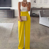 woloong Color Matching Women Sling Loose Jumpsuit High Waist Straight Female Casual Jumpsuits Summer Fashion Office Ladies Clothes