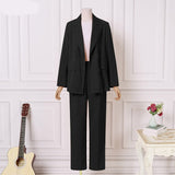 woloong Fashion Women's Business Suits Autumn OL Long Sleeve Blazer and High Waist Pants  Casual Solid Oversized Sreetwear