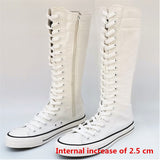 woloong  new fashion 3Colors women's canvas boots lace zipper knee high boots boots flat shoes casual high help punk shoes girls