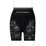 woloong  Hugcitar  Solid Lace Zip Up Bodycon Leggings Short Pants Summer Women Sexy Streetwear Tracksuit