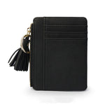 woloong 1 Pc Mini Tassel Card Holder Matt Leather Women Business Card Case Zipper ID Card Holder Coin Purse Keychain Wallet