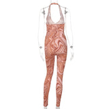 woloong Print Sleeveless Halter Backless Jumpsuit Pants Set Summer Women Fashion Streetwear Outfits Y2K Robe Kpytomoa