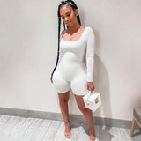 woloong  Long Sleeve Bodycon Stretchy Playsuit Summer Women Fashion Streetwear Outfits Romper White Body