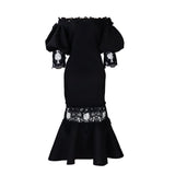 WOLOONG D368 New women's clothing fashion temperament lace off-the-shoulder fishtail party sexy party dress Popular trade dress