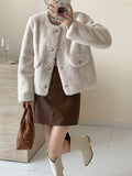 2025 friendly mink solid color collarless pocket high-end imitation fur imitation mink coat ferret coat warm autumn and winter