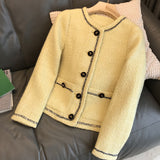 2025 light luxury wool Xiaoxiangfeng jacket temperament fashionable yellow tweed  spring and autumn new short top