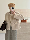 2025 friendly mink solid color collarless pocket high-end imitation fur imitation mink coat ferret coat warm autumn and winter
