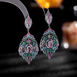 2025 new S925 silver needle earrings wholesale heavy industry luxury atmosphere micro zircon retro feather leaf earrings