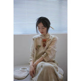 Chinese design Hanfu women's robe-style dress  summer retro national style literary ramie printed cheongsam