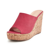 WOLOONG Women's Outside Wedge High Peep Toe Slippers