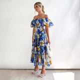 2025 New Popular trade women's clothing  2025 summer fashion off-the-shoulder lantern sleeves high-waisted one-word shoulder dress