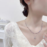 2025 Summer Rainbow Color Beaded Stacked Belt Necklace Set Light Luxury Niche Clavicle Chain Neck Chain Versatile Girl Heart Accessories