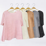Basic summer casual style Japan and Korea casual pullover round neck loose women's t-shirt pleated top