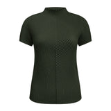 Miyake summer new fish scale pleated top design sense simple short-sleeved crew neck top women solid color inner women