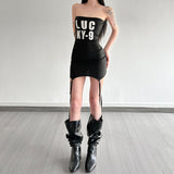 2025 style  spring new women's clothing letter printing fashion slim and thin shoulder dress