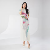2025 large-size women's summer dress, new women's high-end printing short-sleeved Popular temperament versatile long skirt