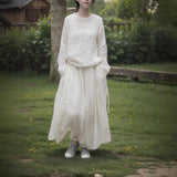 Shan Qian Nianyi, Spring and Autumn retro literary and artistic travel style big pendulum long dress ramie cotton temperament lace-up waist lift dress