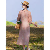 Literary and retro high-end cotton and linen improved cheongsam dress Chinese style Zen women's clothing cotton and linen tea clothing women's spring and summer