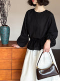 2025  spring new Korean  small stand-up collar double-layer ruffle hem drawstring bow shirt 88003