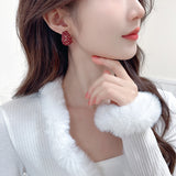 2025 Autumn and winter high-end inlaid pearl earrings s925 silver needle light luxury celebrity simple retro pomegranate red fashion stud earrings