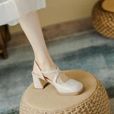 woloong Women's Square/round Head French Style Mary Jane Retro Mid Heels