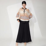 2025 suit women's summer two-piece set of advanced sense gradual change long-sleeved top versatile wide-leg pants women's clothing with a complete set
