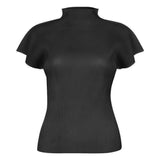 summer new Miyake new simple semi-turtleneck slim T-shirt women's versatile small top women's vest