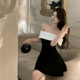 2025 Temperament celebrity birthday dress dress high-end light luxury niche robe high-end small dress one-word shoulder dress