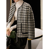 2025 Wool thousand bird grid small fragrant coat, high-quality tweed double pocket loose casual women's clothing spring and autumn new models