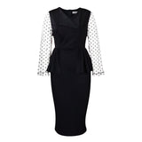 WOLOONG D283  supply New new temperament commuter mesh stitching V-neck ruffle edge pencil skirt 2025 dress