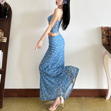 2025 style  spring new women's clothing sweet and versatile fresh floral small vest long skirt skirt