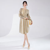 2025 Women's clothing summer high-end dress bronzing loose large size A-shaped skirt versatile and thin pleated skirt Popular style