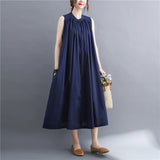 summer new Korean version loose large size fat MM retro literary sleeveless dress solid color commuter dress