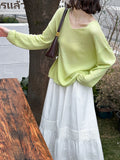 2025  spring new Korean version soft waxy gentle wind V-neck casual blouse sunscreen knitted sweater women's top 51273