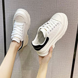 woloong New Women's White Genuine Breathable Platform Sneakers