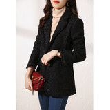 2025 Wool Xiaoxiangfeng jacket women's clothing spring  new spring and autumn short tweed black top
