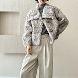 2025 friendly mink solid color lapel horn buckle high-end imitation beard wool coat ferret fox fur coat female autumn and winter