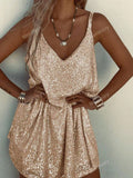 Popular spot  Popular trade nightclub high-end sense bead piece suspender dress loose fashion sexy V-neck skirt