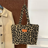 WOLOONG 2025 Korean version of fashion leopard print tote bag popular new retro Popular style shoulder bag large capacity casual plush shopping bag