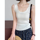 2025  spring new knitted vest women's inner cover meat suspender versatile lace collar sleeveless top 015-1