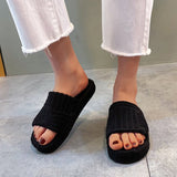 WOLOONG Women's Large Size Fluffy Flat Platform Outdoor Slippers