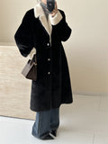 2025 friendly mink large lapel contrasting color single-breasted imitation mink coat, high-end ferret coat to keep warm, new in autumn and winter