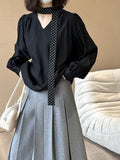 2025  Spring New Korean Edition Temperament Ribbon V-Neck Temperament Advanced Sense Inner Shirt Women 2506