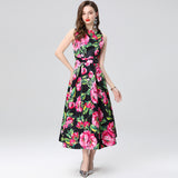 Celebrity high-end printed vest dress women's summer dress new waist and thin temperament elegant big swing dress dress
