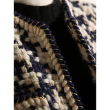 2025 Wool tweed, thousand bird grid small fragrant coat women's clothing black and white contrasting colors  spring and autumn short fashion style