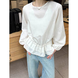 2025  spring new Korean  small stand-up collar double-layer ruffle hem drawstring bow shirt 88003