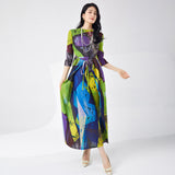 2025 Popular trade dress summer women's dress irregular pleated design high-end sense printed skirt