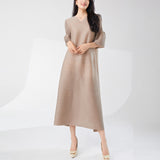 2025 Hot trade large size women's skirt high-end v-neck horn sleeves loose and thin a-shaped skirt long dress summer