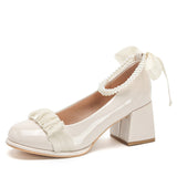 woloong Women's High Summer Gentle Temperament Chunky Beaded Mary Heels